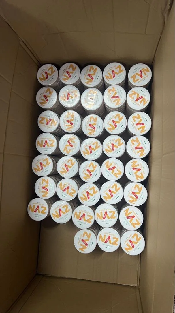 A case of ZYN cans in stock